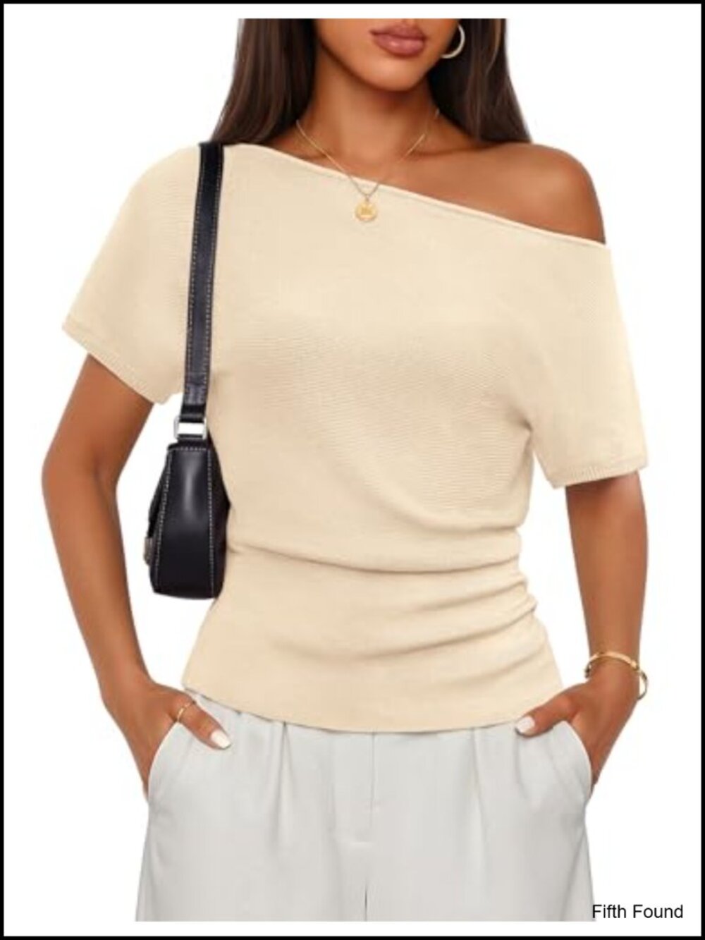 Off Shoulder Short Sleeve Sweater Top Lightweight Summer Knit Pullover